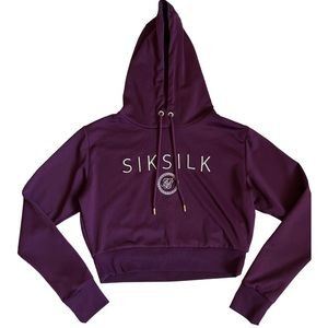 SikSilk Womens Hoodie Burgundy Long Sleeves Eyelet Mesh Pullover Cropped Size 10